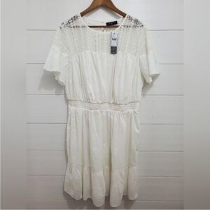 Perfect Flutter Sleeve Lace Fit & Flare White Dress with Pockets